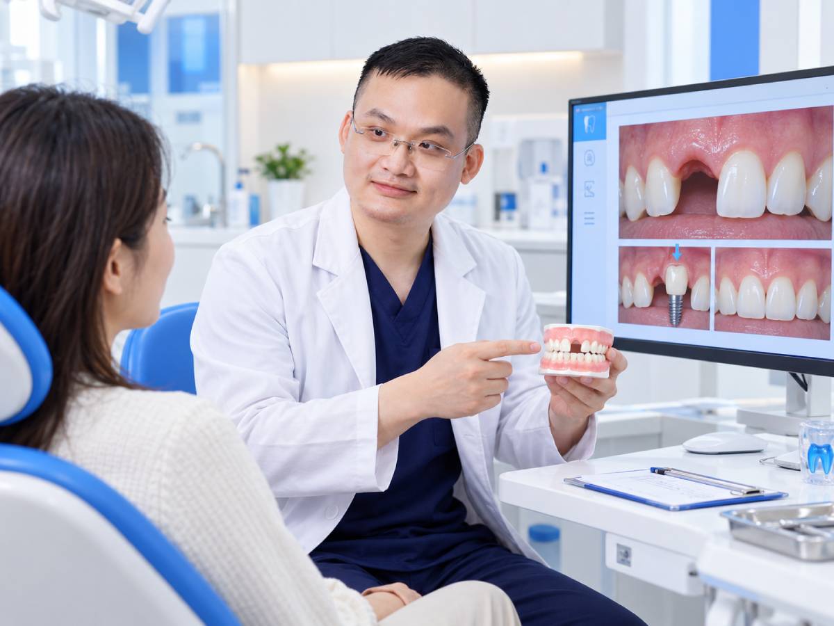 Việc đánh giá mất răng cửa cần xem cả răng kế cận, khớp cắn, mô nướu và nền xương trước khi lựa chọn phương án phục hồi.